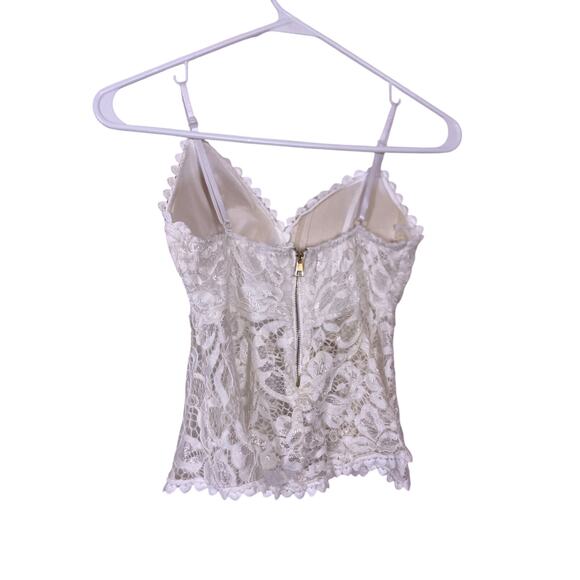 White Padded Lace Babydoll Top Women’s S Back Front Lingerie Style Skinny Strap - Picture 3 of 4
